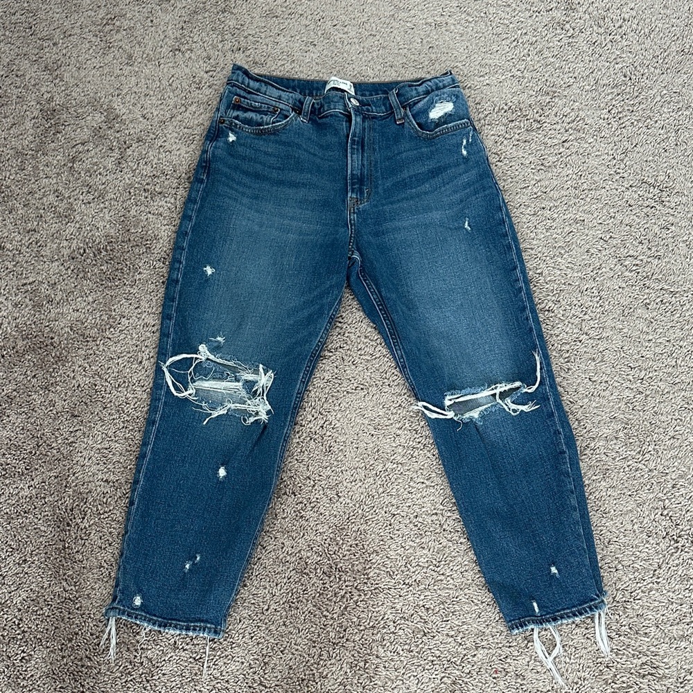 Abercrombie & Fitch High-Rise Distressed Dark Blue Jeans
